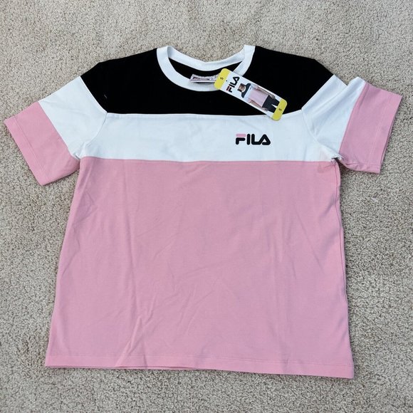 Fila Womens Short Sleeve Crew Neck Jersey Tee Pink White Black Small - Picture 2 of 9